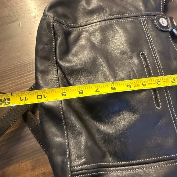 Fossil Black Leather Handbag Purse White Stitching Shoulder Strap - Picture 9 of 10